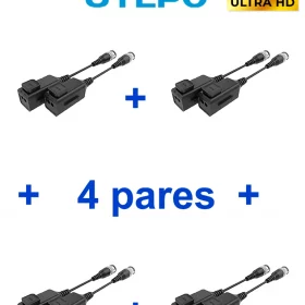 Transceptores UTEPO UTP101PHD6PAK4 - 4 pares de transceptores pasivos HD, diseño para empalmes ordenados, distancias CVI: 720p a 300m, 1080p a 250m, 4MP a 200m, 4K a 150m