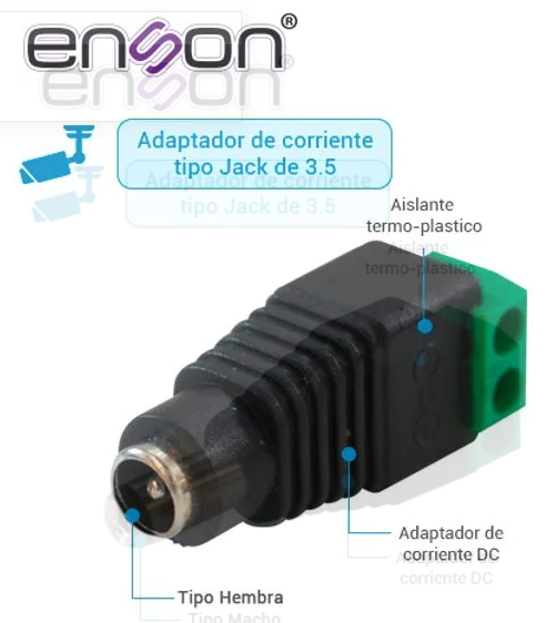 ENSON ENS-FC01 - Conector De Corriente Ens-Fc01 Hembra Enson Tipo Jack 3.5 Mm Para Camaras Cctv / Con Bloque Polarizado / Medidas: 2.1 X 5.5 Mm.